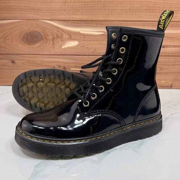 Dr Martens Zavala Glossy Leather Lace Up Boots Combat Moto Grunge Goth Women's 8 - Picture 1 of 15